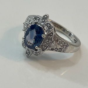 Sapphire and diamond 14k white gold ring